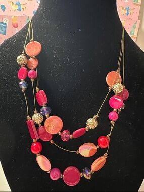 Multistrand Pink & red Bead Statement Necklace